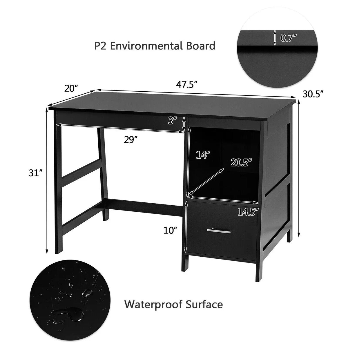 47.5 Inch Modern Home Computer Desk with 2 Storage Drawers, photo 7 of 16