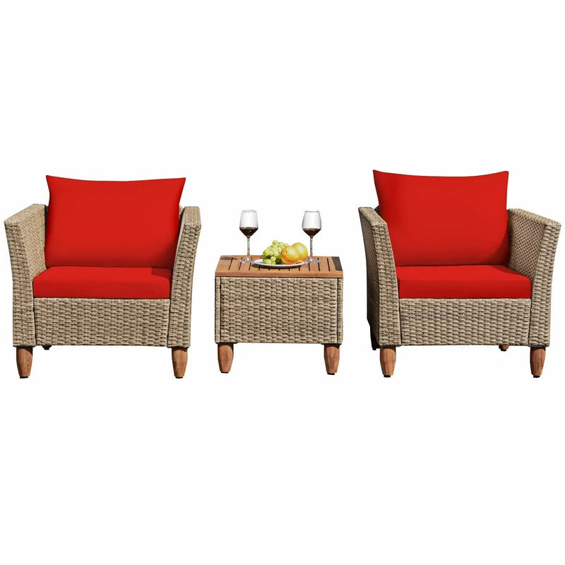 3 Pieces Patio Rattan Furniture Set with Washable Cushion for Yard Porch by DirectDeals