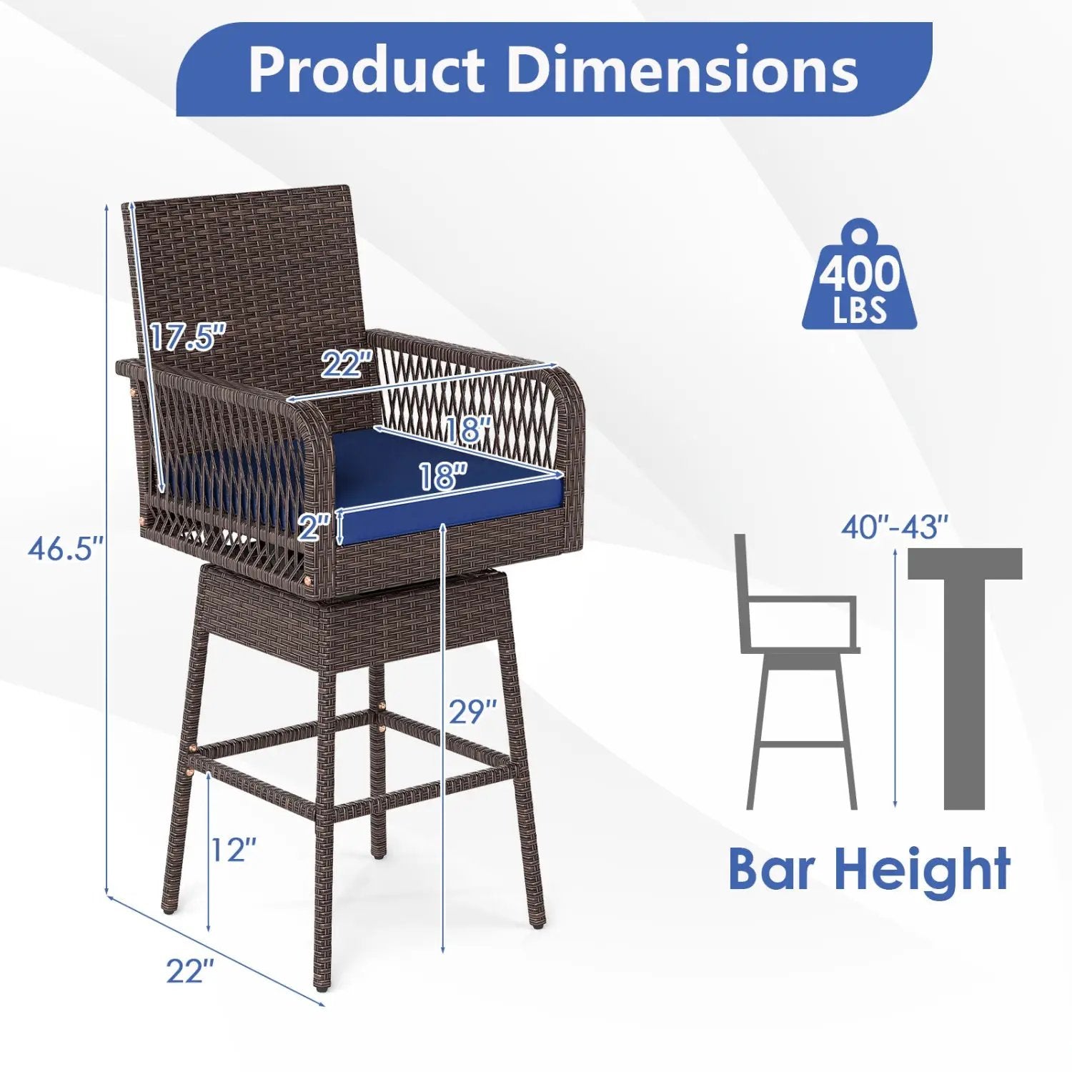 360° Swivel Bar Stool 29" Height with Cushion & Armrests by DirectDeals