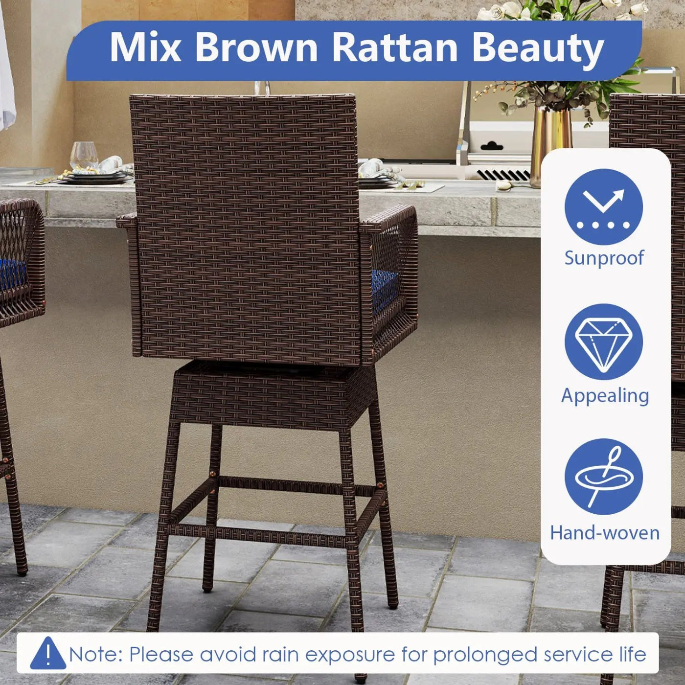 360° Swivel Bar Stool 29" Height with Cushion & Armrests by DirectDeals