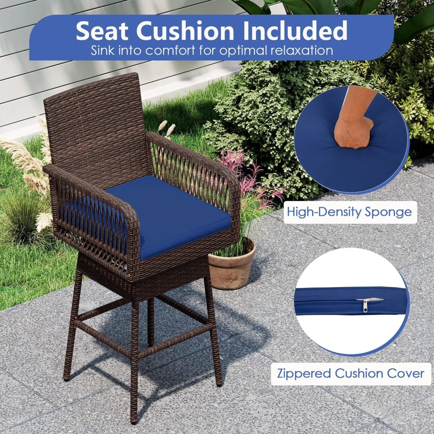 360° Swivel Bar Stool 29" Height with Cushion & Armrests by DirectDeals