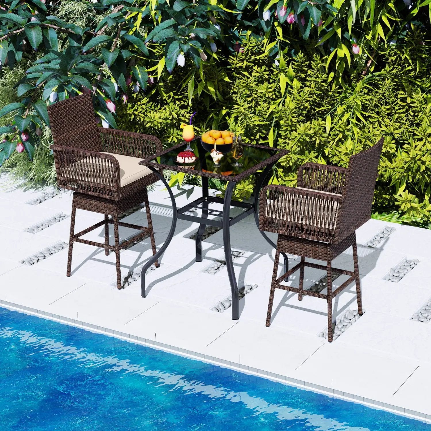 360° Swivel Bar Stool 29" Height with Cushion & Armrests by DirectDeals