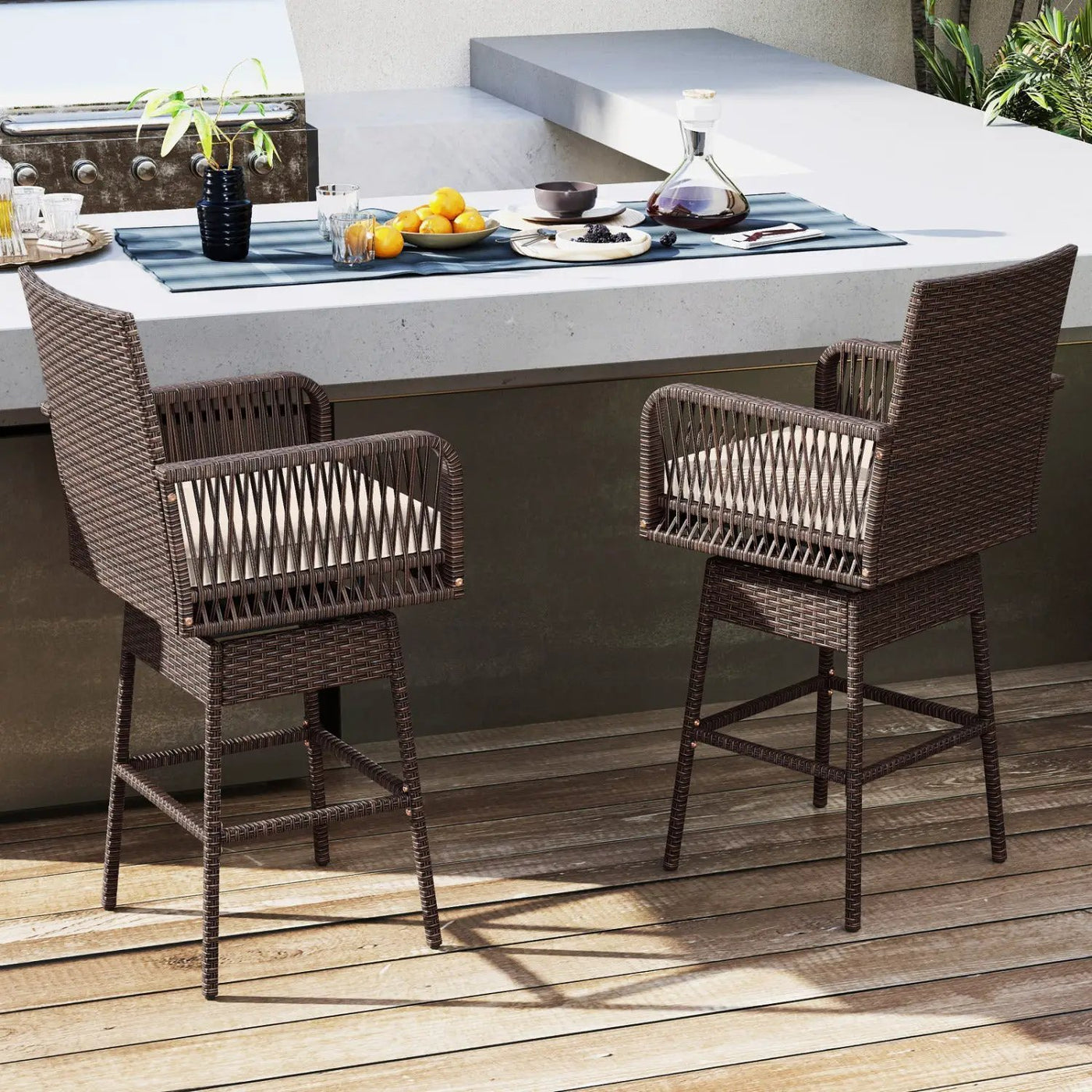 360° Swivel Bar Stool 29" Height with Cushion & Armrests by DirectDeals