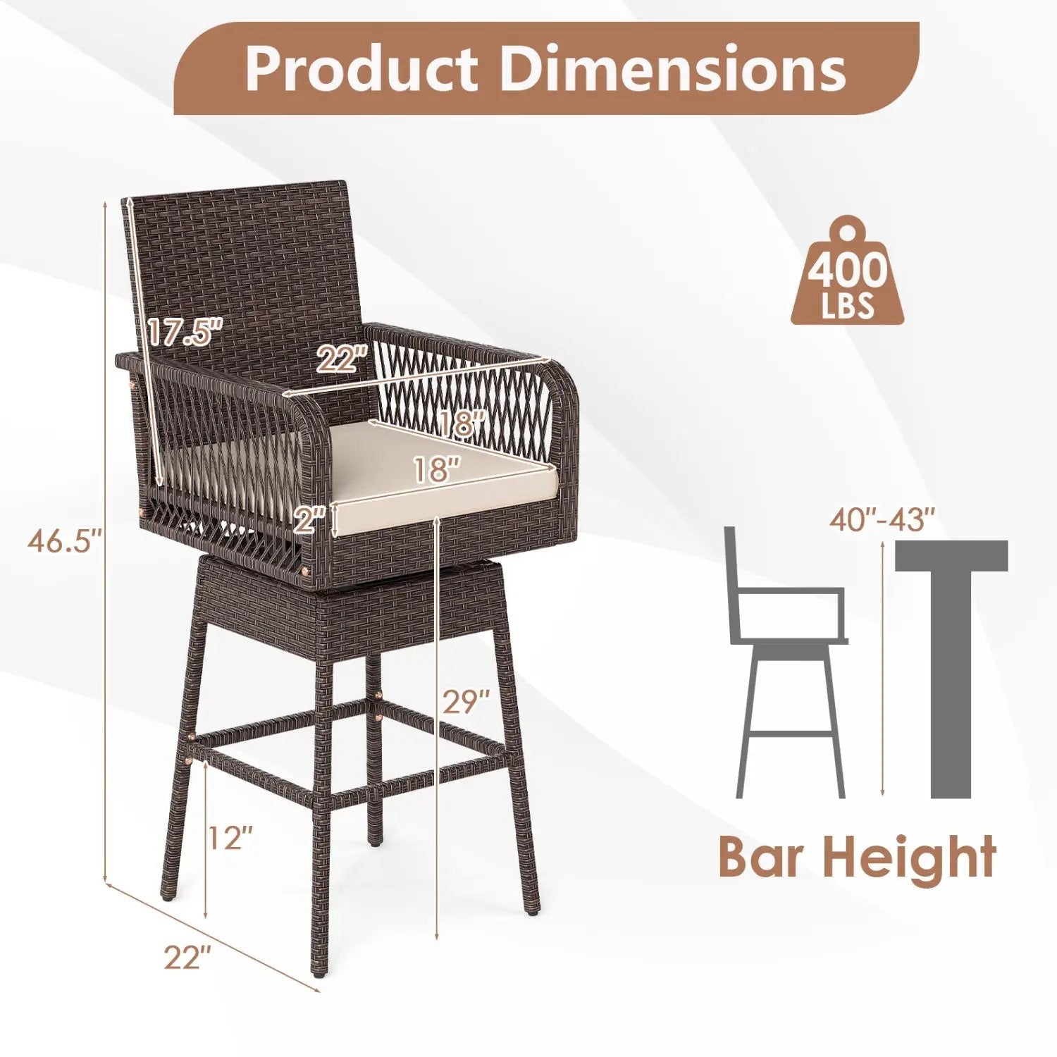 360° Swivel Bar Stool 29" Height with Cushion & Armrests by DirectDeals