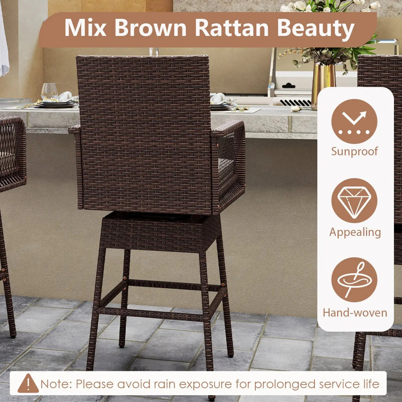 360° Swivel Bar Stool 29" Height with Cushion & Armrests by DirectDeals