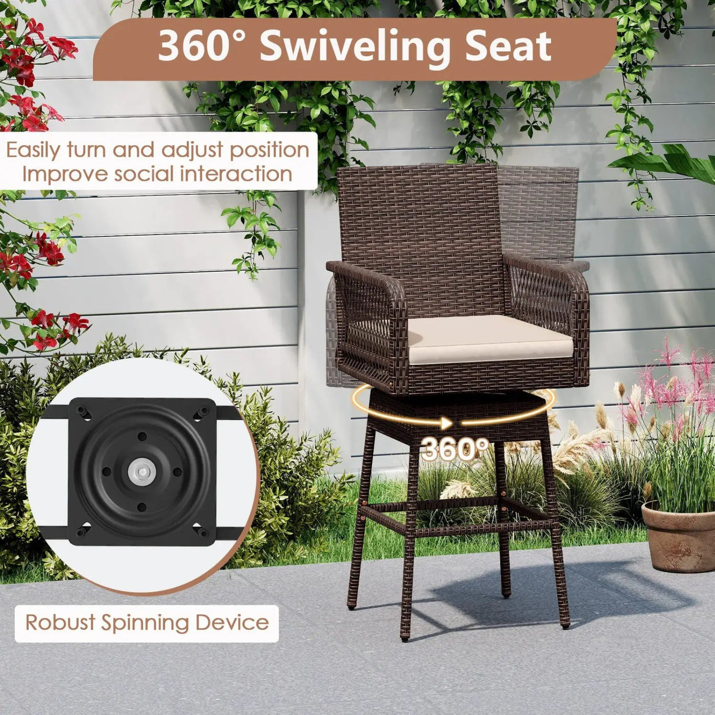 360° Swivel Bar Stool 29" Height with Cushion & Armrests by DirectDeals