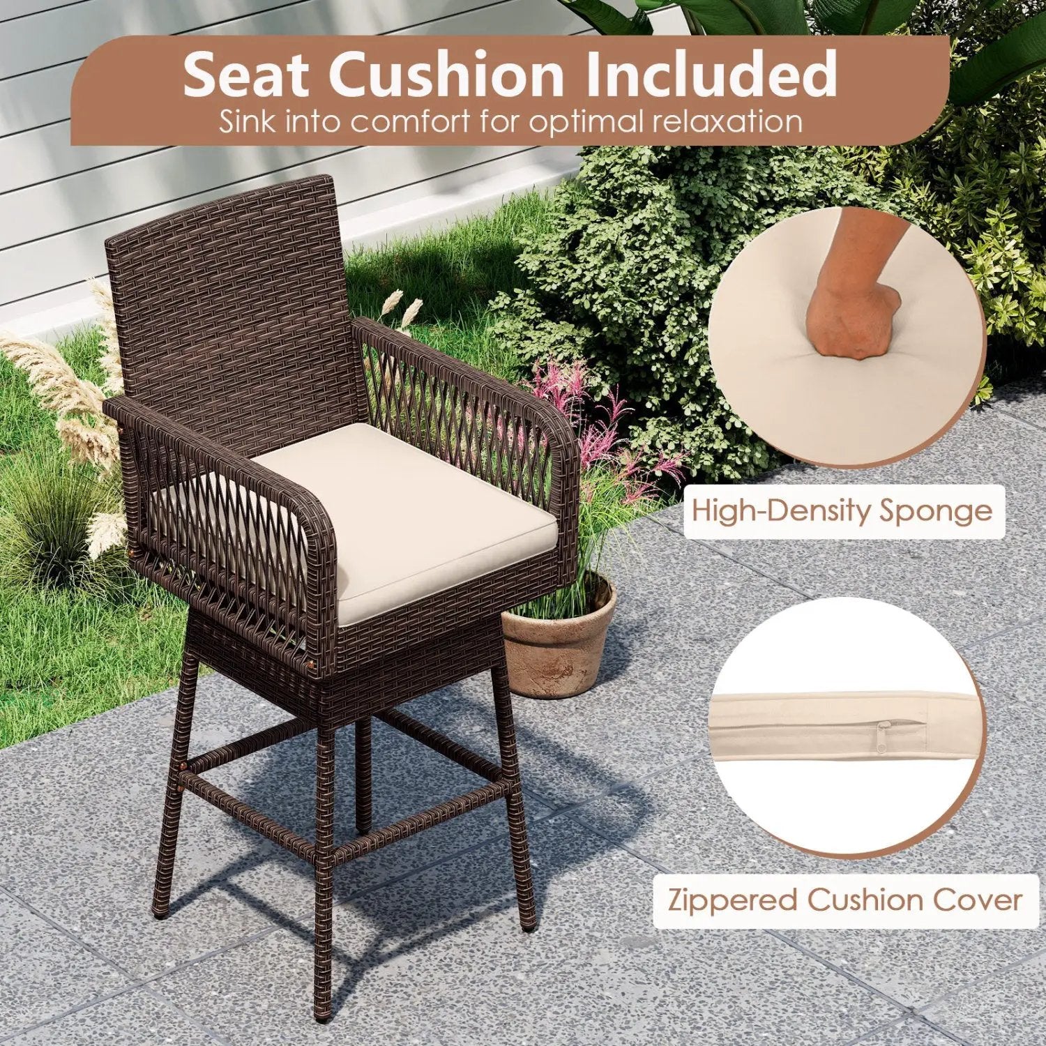360° Swivel Bar Stool 29" Height with Cushion & Armrests by DirectDeals