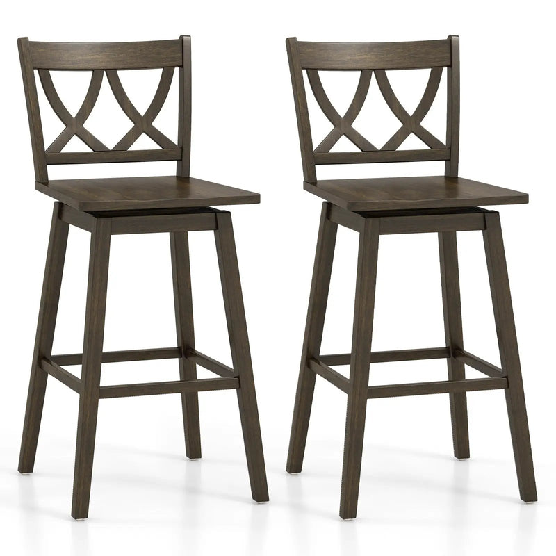 24/29 Inch Bar Stool Set of 2 Wooden Bar Chairs with Rubber Wood Frame by DirectDeals