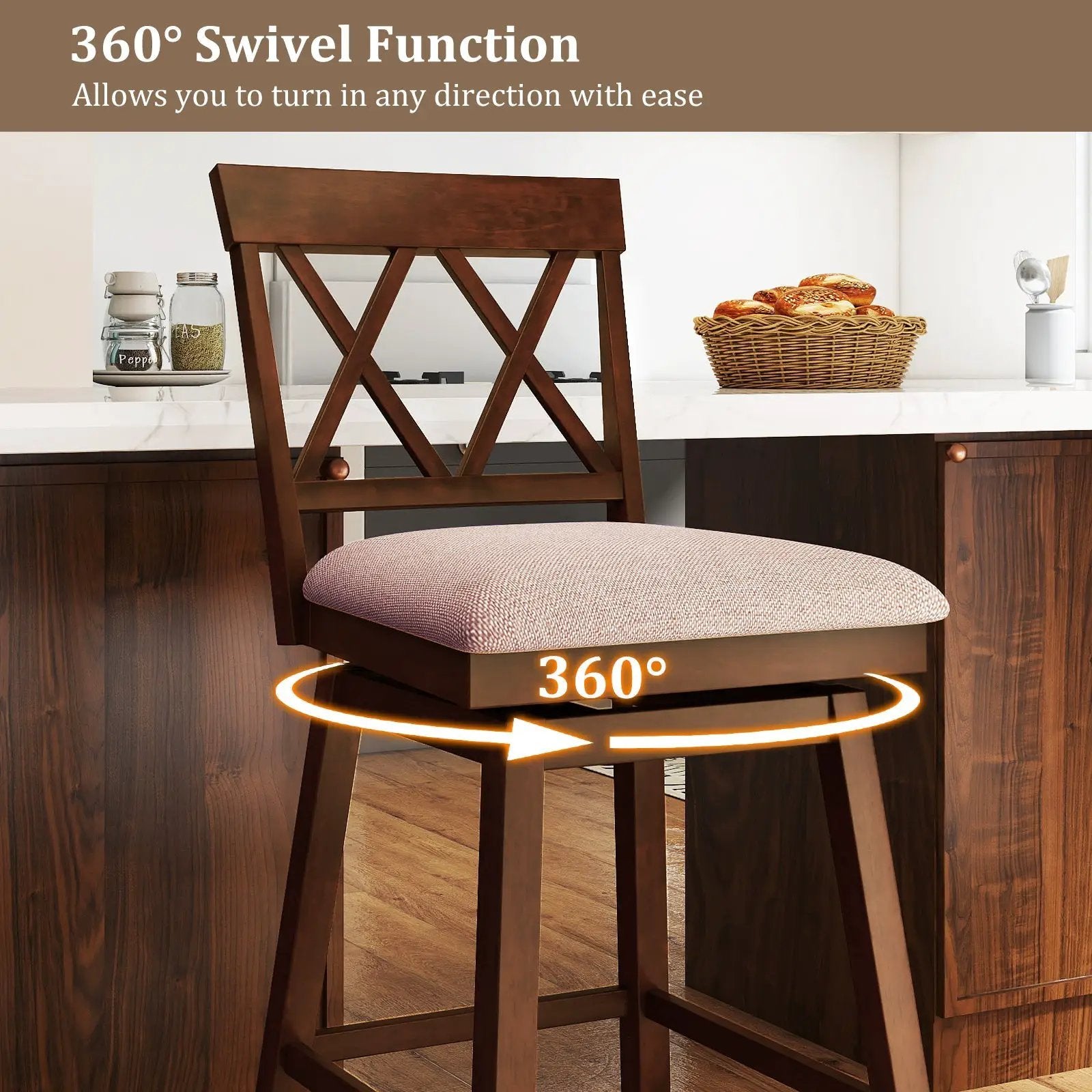 Counter Height Swivel Bar Stools with Upholstered Seat - Set of 2 by DirectDeals