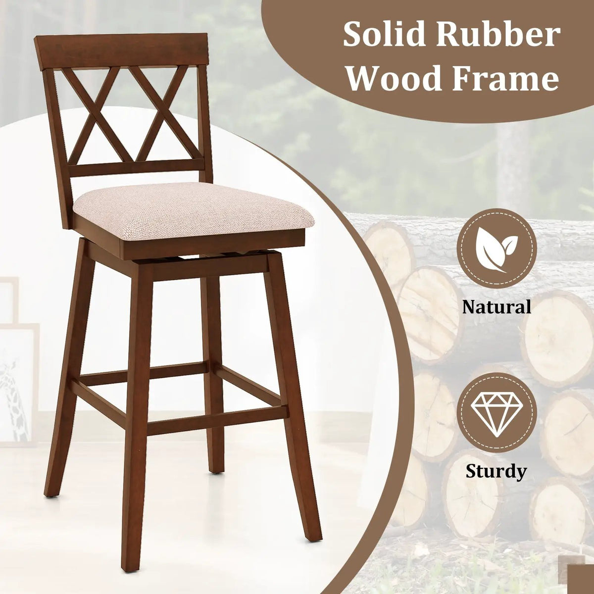 Counter Height Swivel Bar Stools with Upholstered Seat - Set of 2, photo 15 of 16