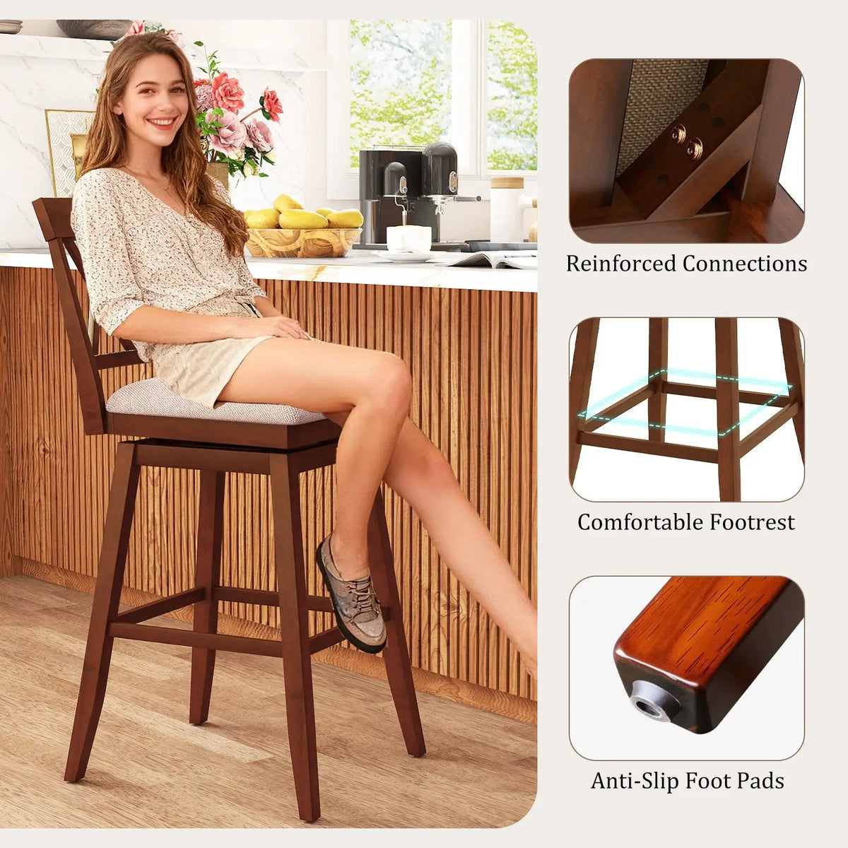 Counter Height Swivel Bar Stools with Upholstered Seat - Set of 2, photo 16 of 16