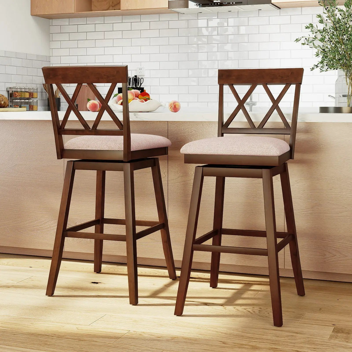 Counter Height Swivel Bar Stools with Upholstered Seat - Set of 2, photo 10 of 16
