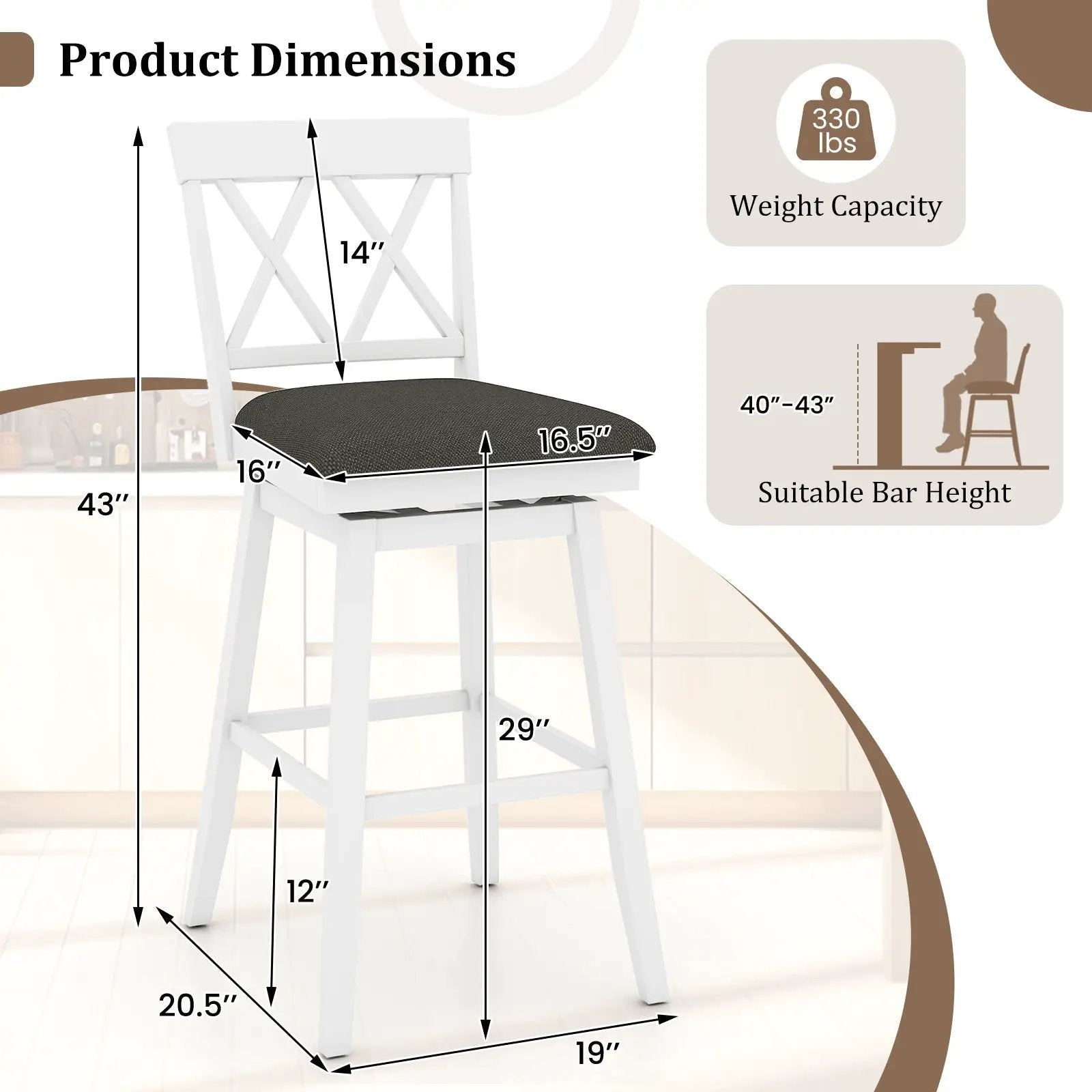 Counter Height Swivel Bar Stools with Upholstered Seat by DirectDeals