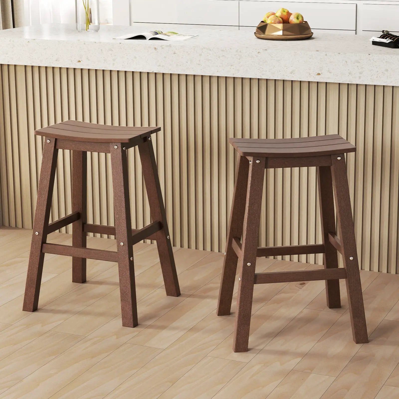29 Inch HDPE Patio Bar Stool Set of 2 Armless Saddle Stools by DirectDeals