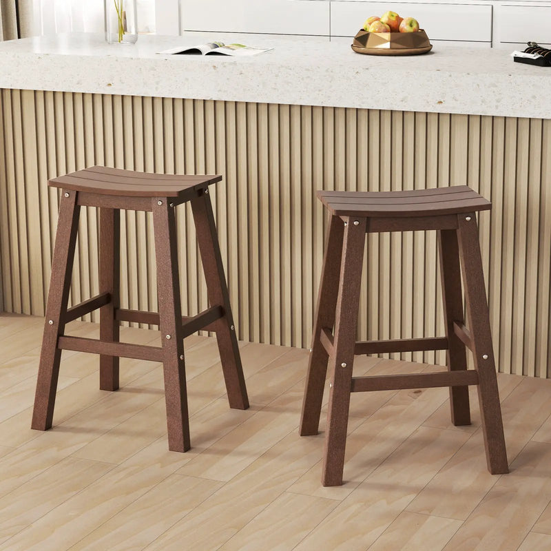 29 Inch HDPE Patio Bar Stool Set of 2 Armless Saddle Stools by DirectDeals