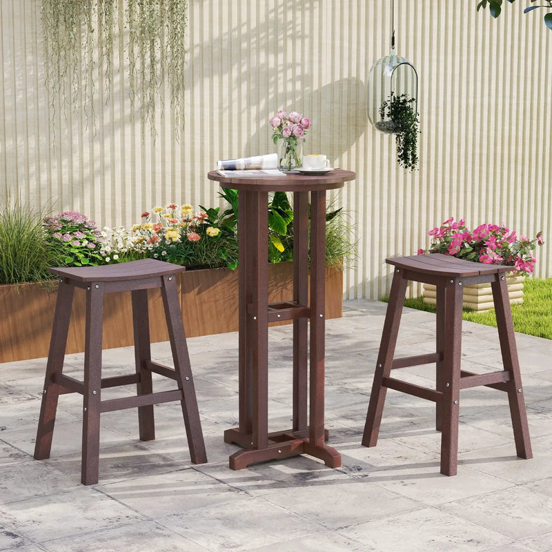 29 Inch HDPE Patio Bar Stool Set of 2 Armless Saddle Stools by DirectDeals