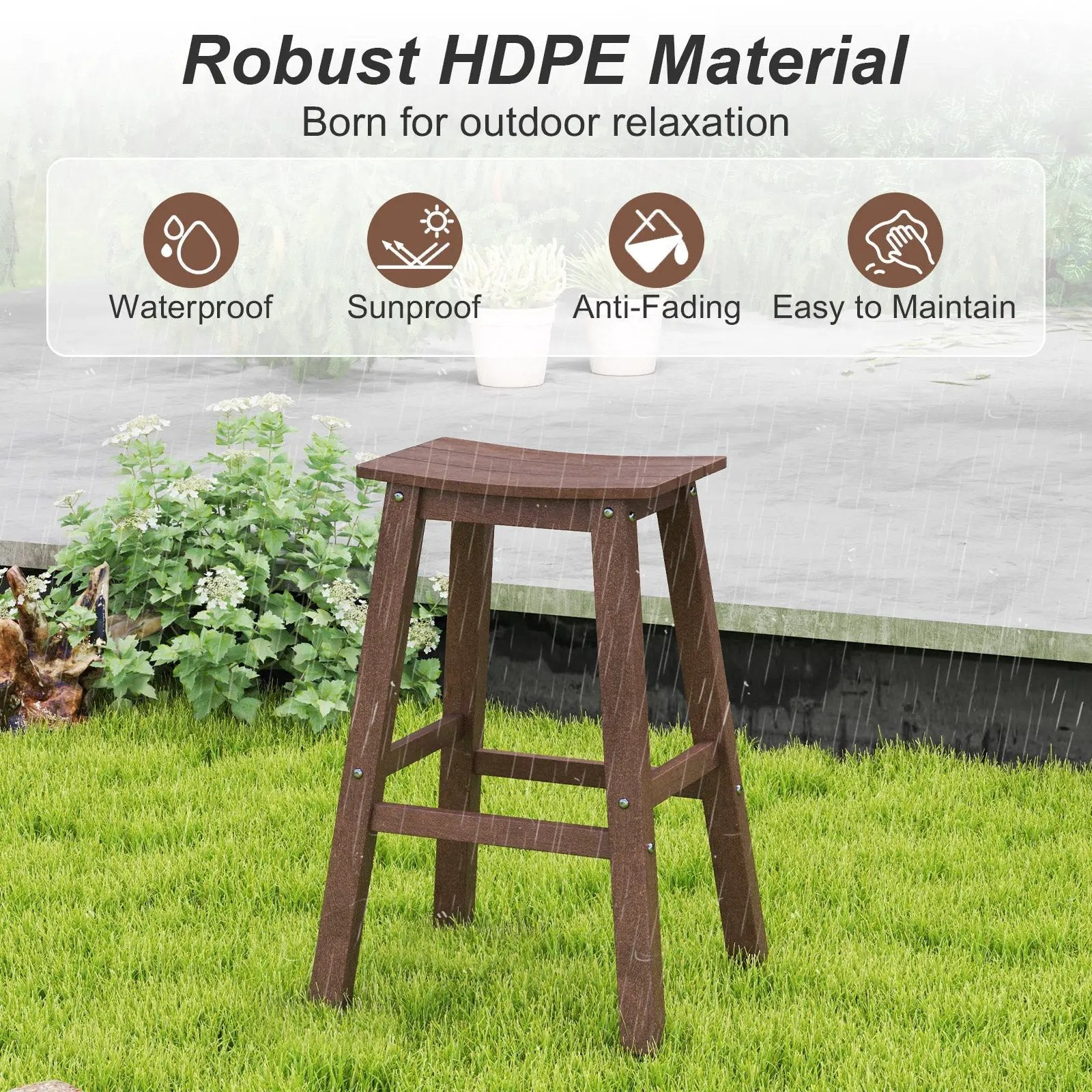 29 Inch HDPE Patio Bar Stool Set of 2 Armless Saddle Stools by DirectDeals