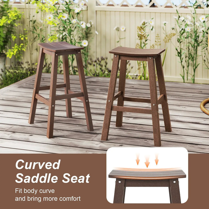 29 Inch HDPE Patio Bar Stool Set of 2 Armless Saddle Stools by DirectDeals