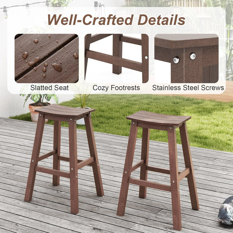29 Inch HDPE Patio Bar Stool Set of 2 Armless Saddle Stools by DirectDeals