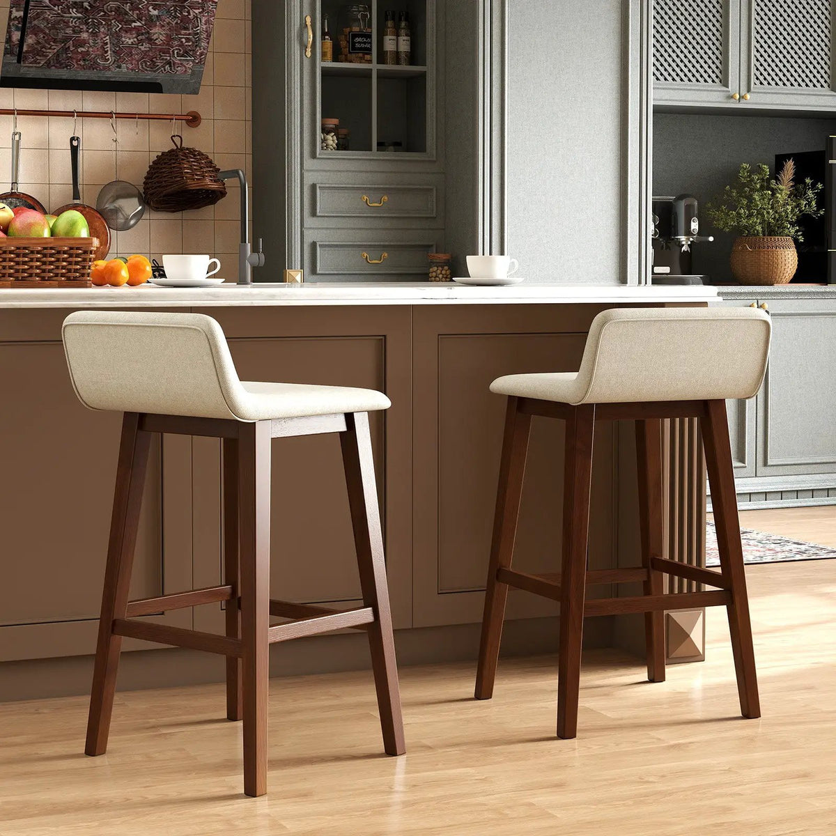 29 Inch Low-Back High-Top Chairs with Padded Seat and Rubber Wood Legs, photo 3 of 16