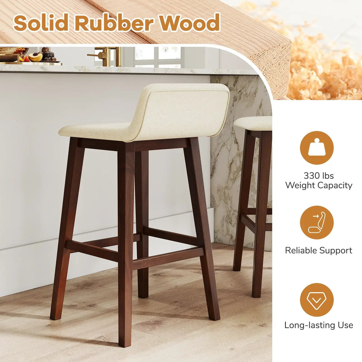 29 Inch Low-Back High-Top Chairs with Padded Seat and Rubber Wood Legs, photo 13 of 16