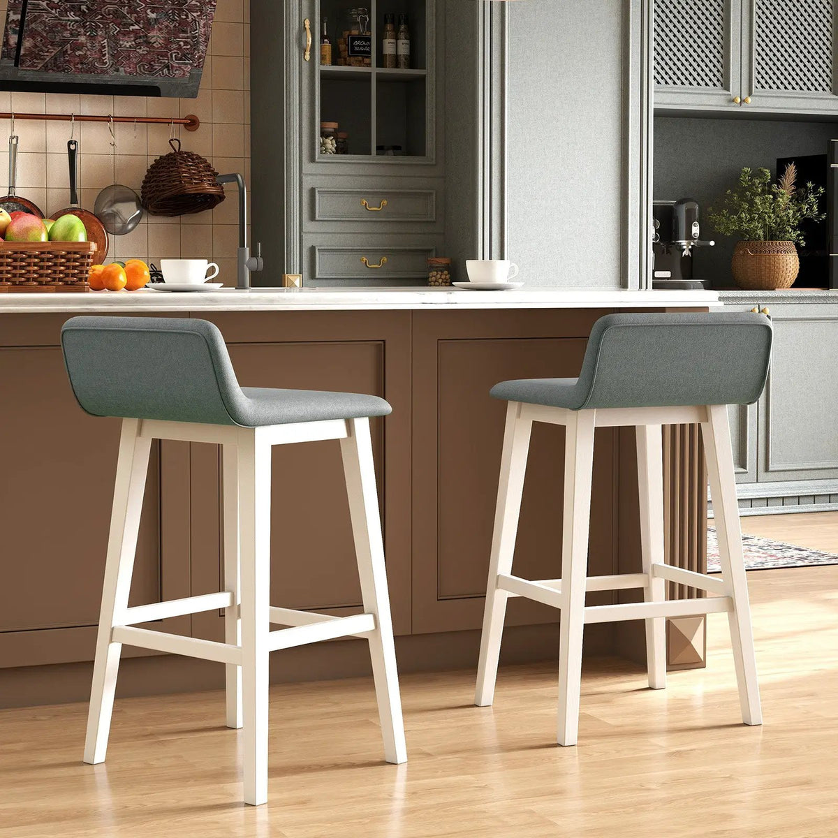 29 Inch Low-Back High-Top Chairs with Padded Seat and Rubber Wood Legs, photo 4 of 16