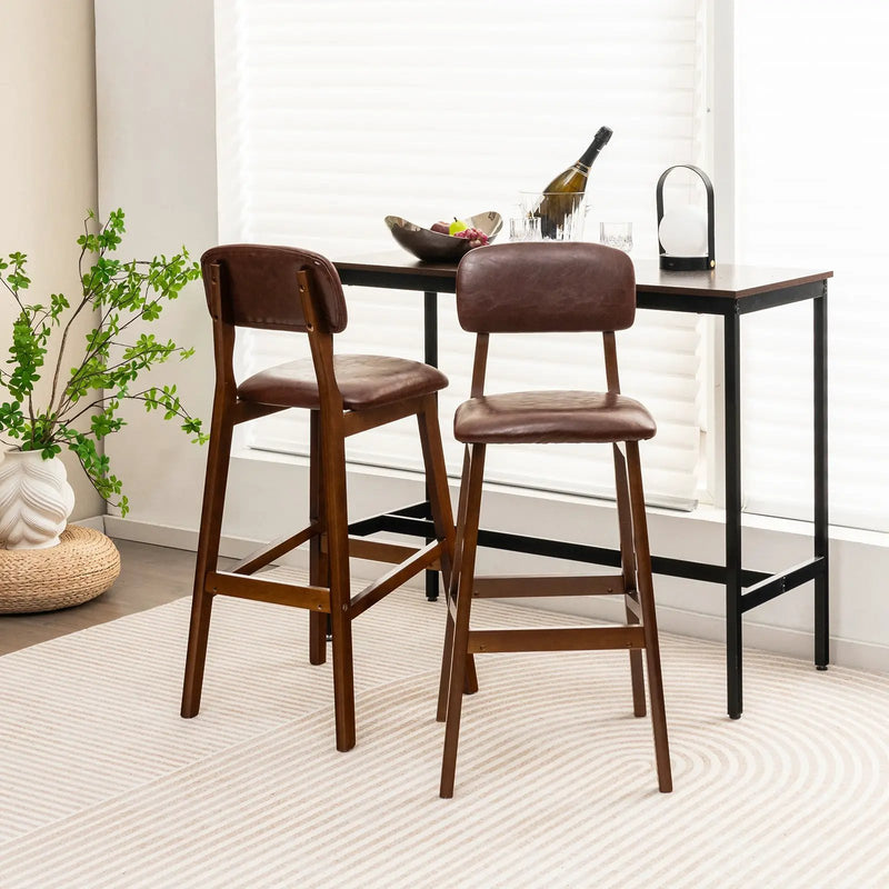 29 Inch Upholstered PU Bar Stools with Rubber Wood Legs-Set of 2 by DirectDeals