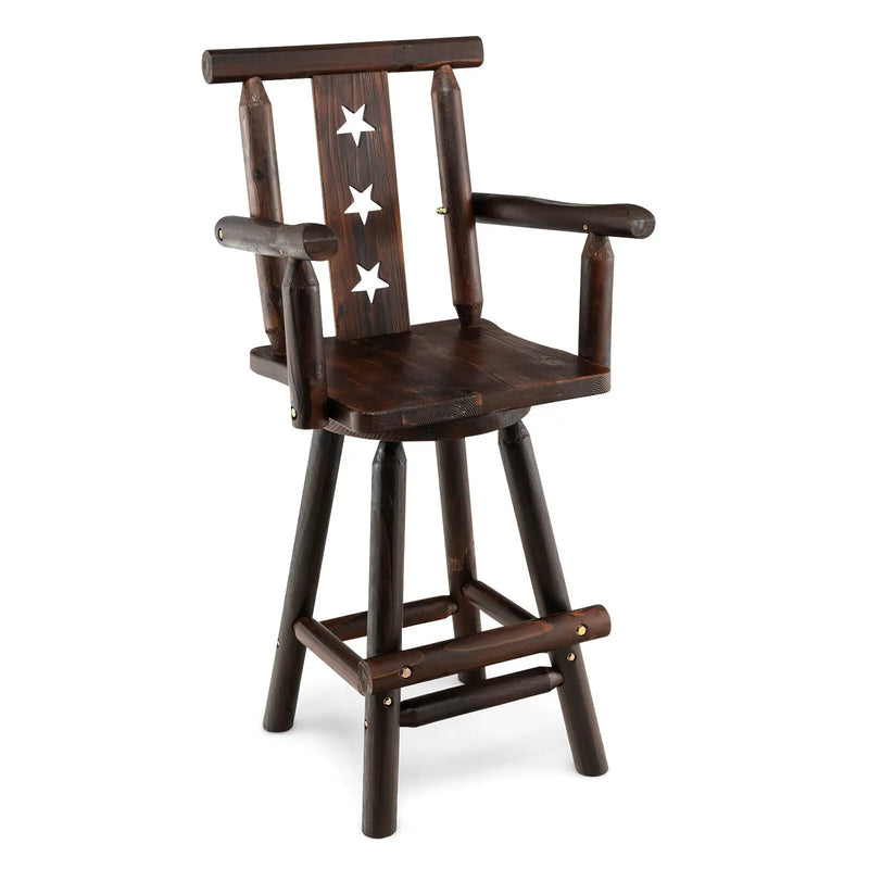 29 Inch Wooden Swivel Bar Stool with Footrest Backrest Armrest-Brown by DirectDeals