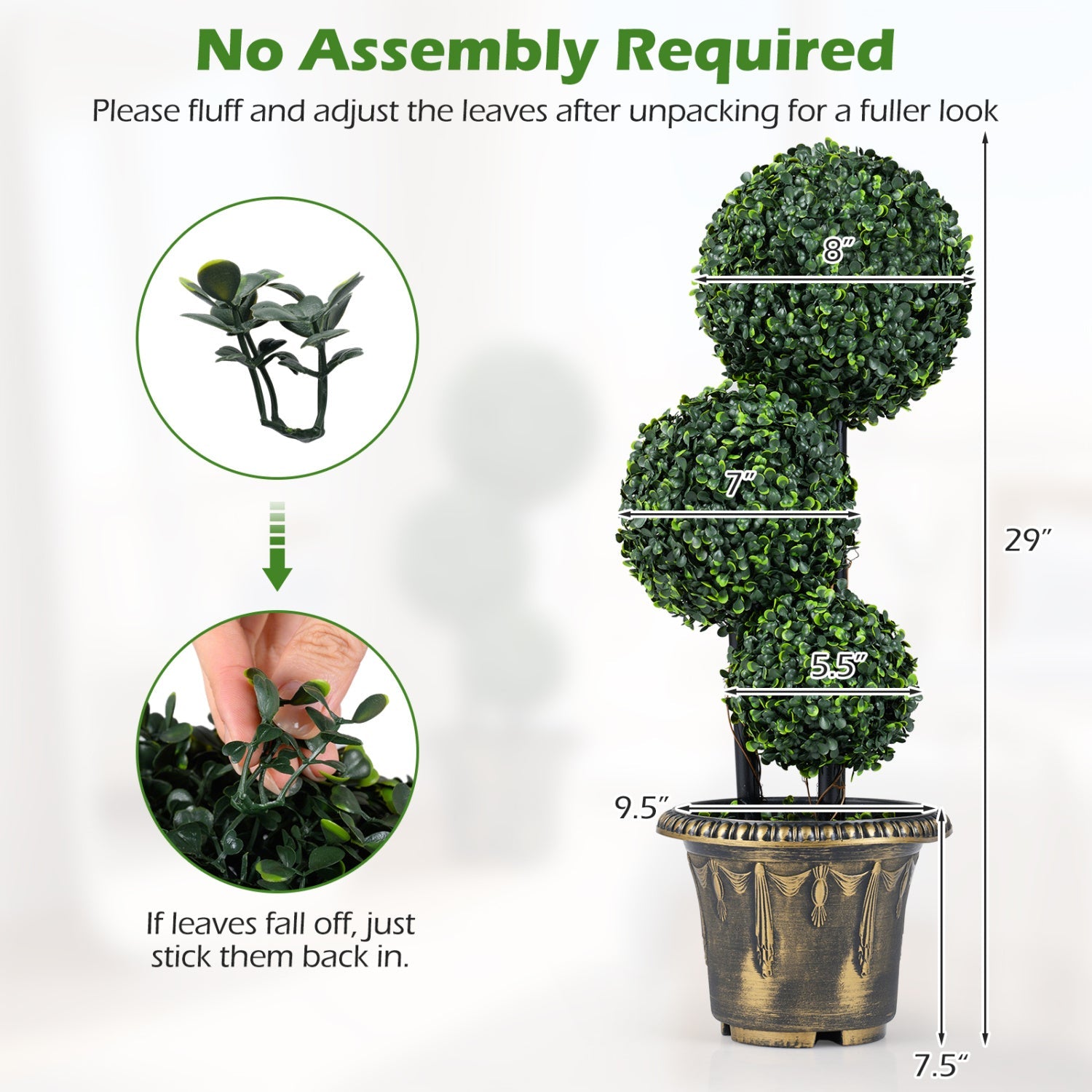 29 Inches Artificial Boxwood Topiary Tree Triple Ball Shrubs by DirectDeals