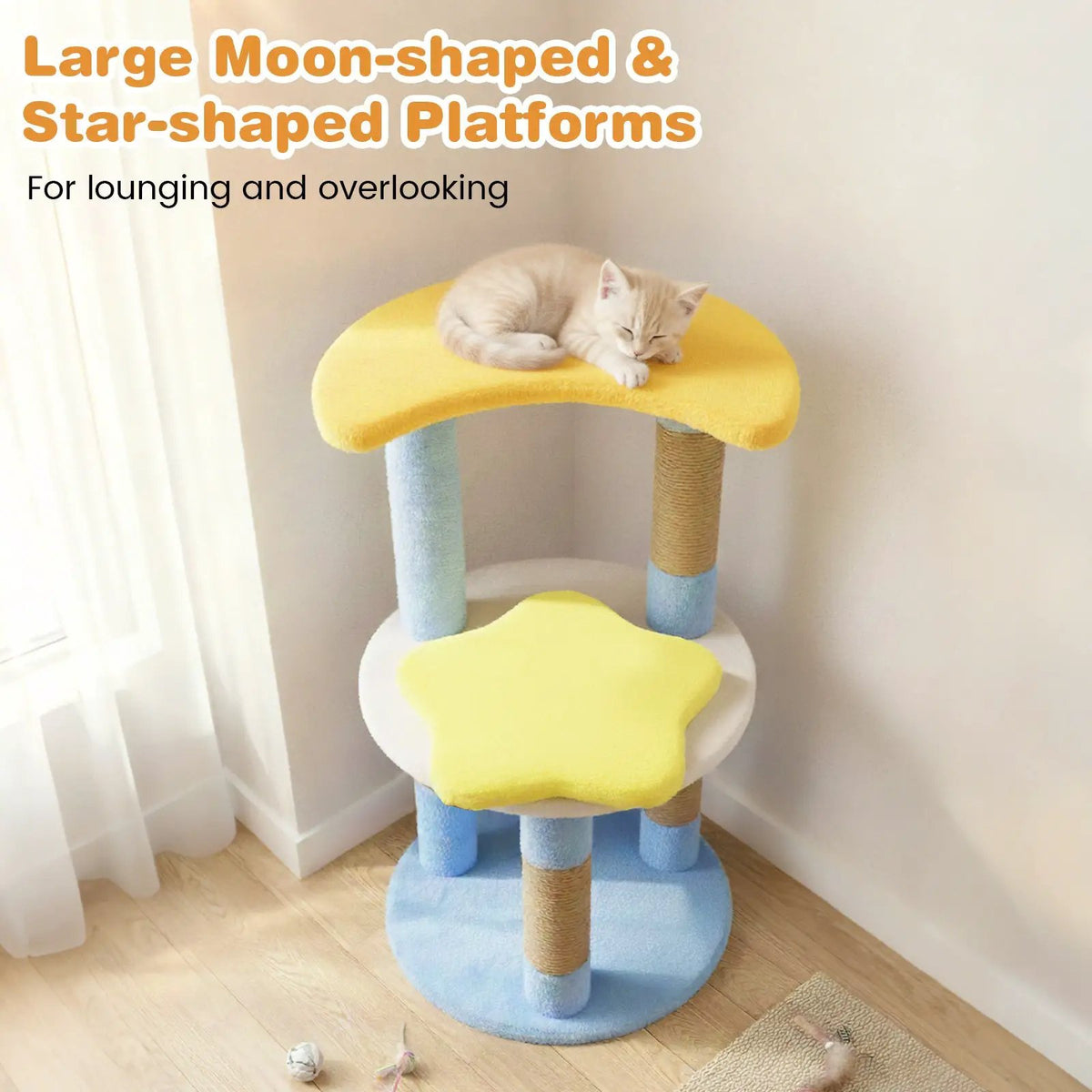 29 Inches Cute Modern Cat Tree with Star and Moon Shaped Platforms, photo 12 of 16