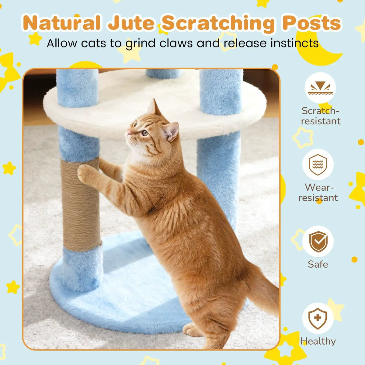 29 Inches Cute Modern Cat Tree with Star and Moon Shaped Platforms, photo 14 of 16