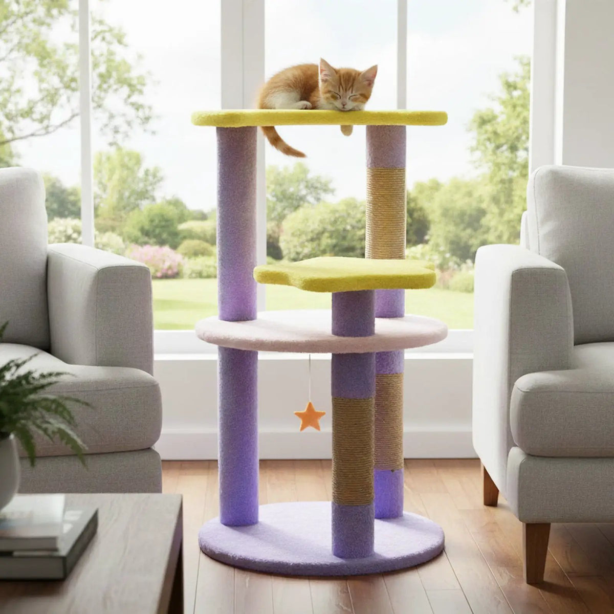 29 Inches Cute Modern Cat Tree with Star and Moon Shaped Platforms
