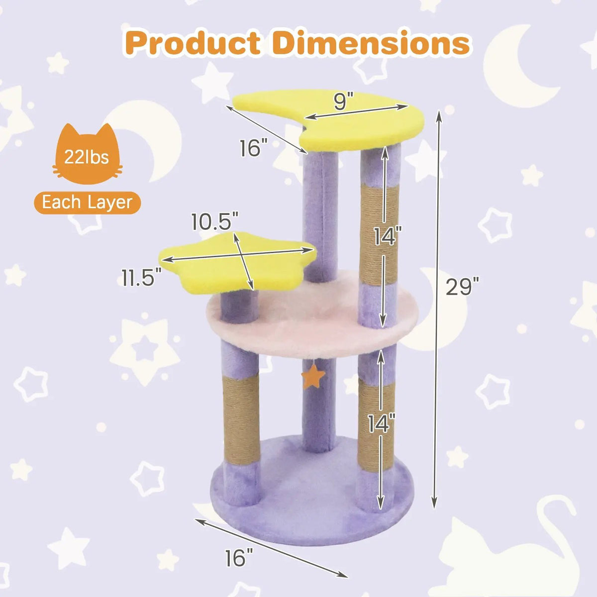 29 Inches Cute Modern Cat Tree with Star and Moon Shaped Platforms, photo 9 of 16