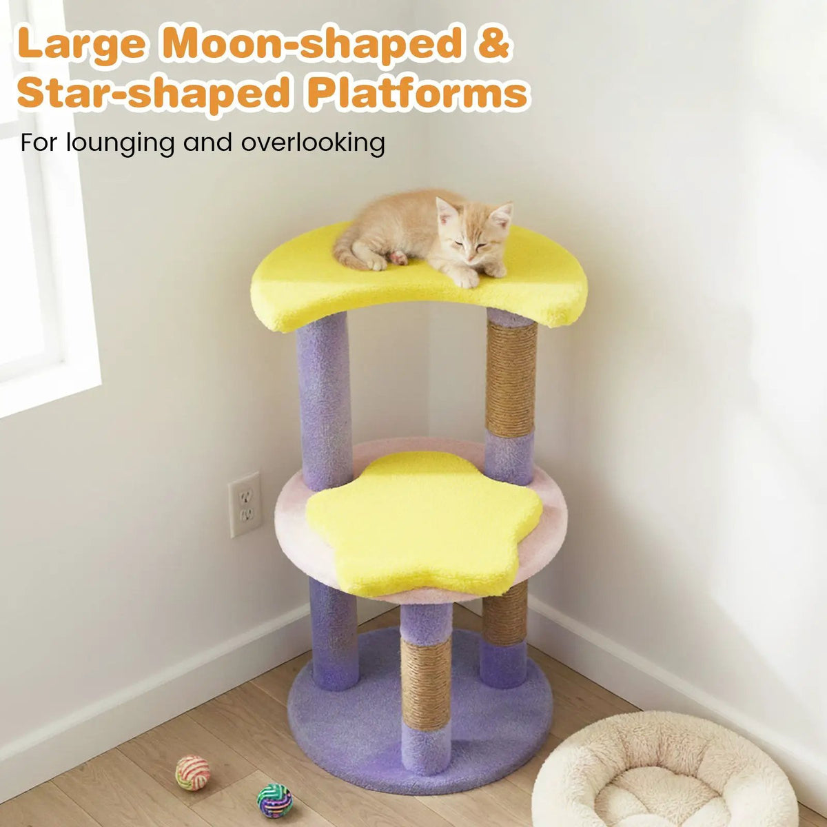 29 Inches Cute Modern Cat Tree with Star and Moon Shaped Platforms, photo 11 of 16