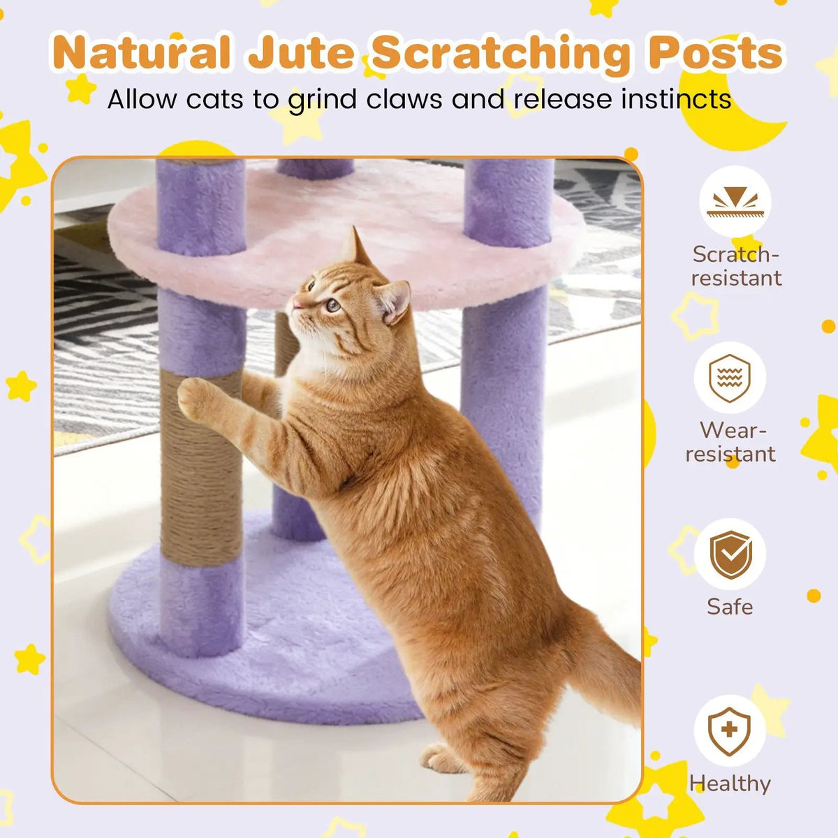 29 Inches Cute Modern Cat Tree with Star and Moon Shaped Platforms, photo 13 of 16