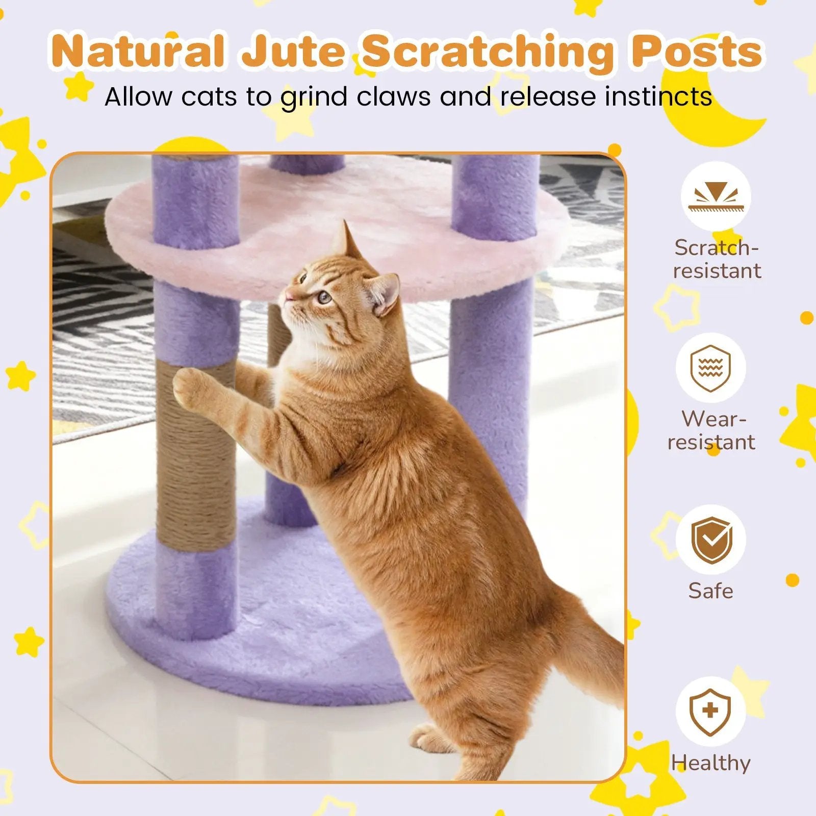 29 Inches Cute Modern Cat Tree with Star and Moon Shaped Platforms by DirectDeals