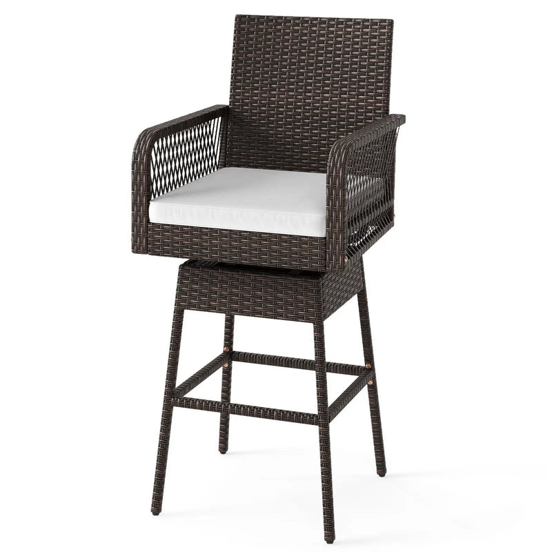 29 Inches Patio 360¬∞ Swivel Bar Stool with Cross-Woven Armrests and Seat Cushion-White by DirectDeals