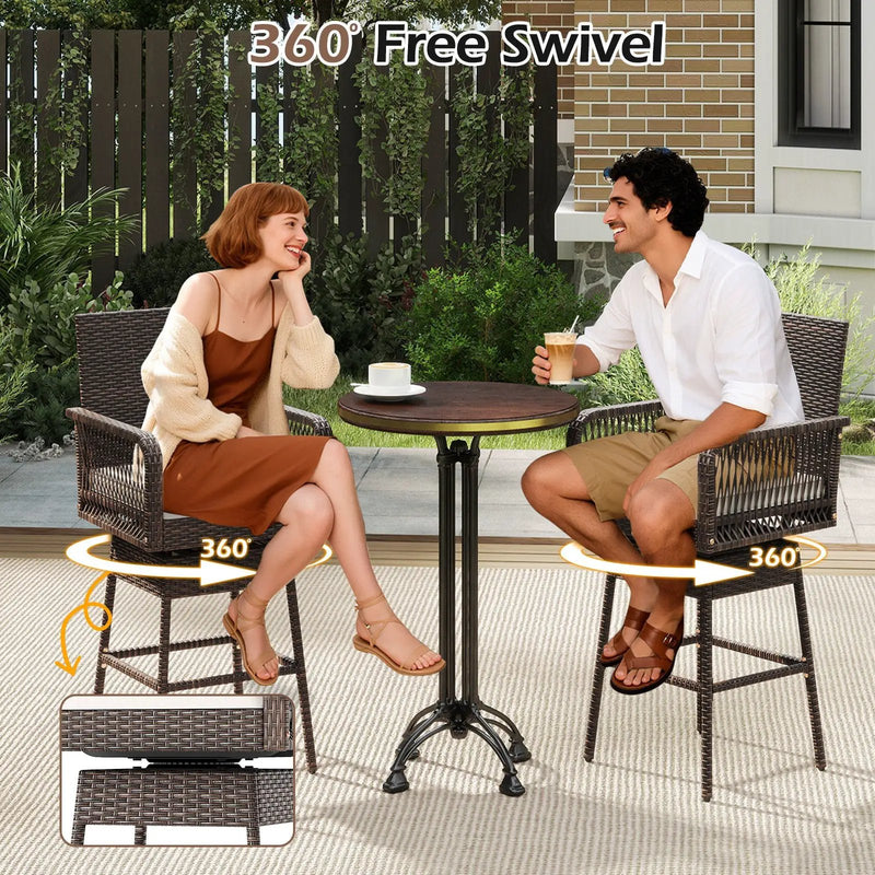 29 Inches Patio 360¬∞ Swivel Bar Stool with Cross-Woven Armrests and Seat Cushion-White by DirectDeals