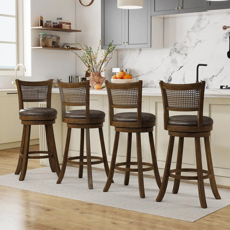 29 Inches Swivel Counter Height Barstool Set of 2 with Rattan Backrest and Footrest-Brown by DirectDeals