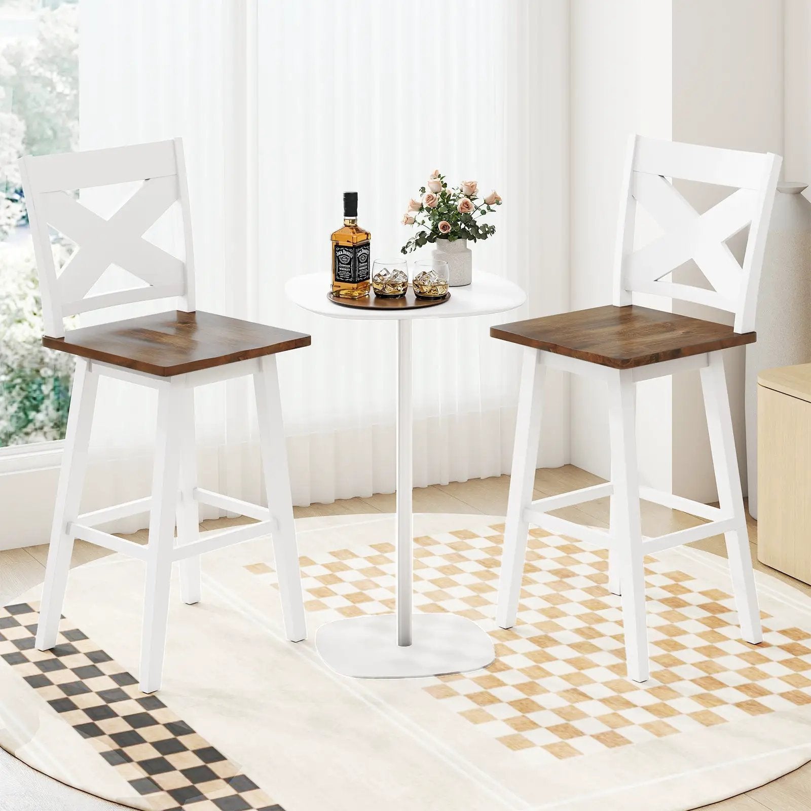 29" Rubberwood Swivel Barstools Set of 2 with Backrest and Large Seat by DirectDeals