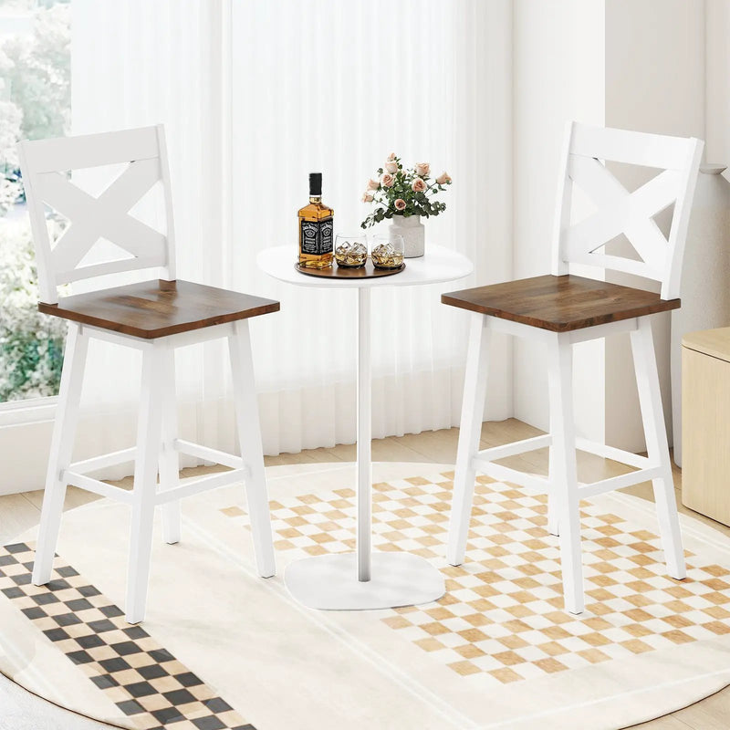 29" Rubberwood Swivel Barstools Set of 2 with Backrest and Large Seat by DirectDeals