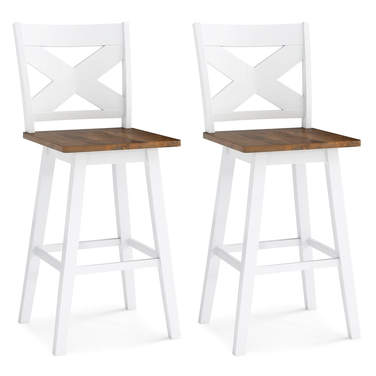 29" Rubberwood Swivel Barstools Set of 2 with Backrest and Large Seat, photo 6 of 16