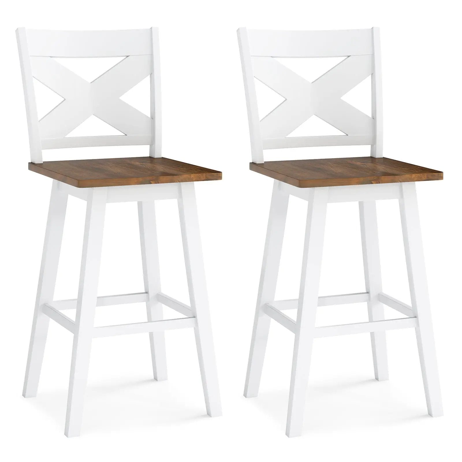 29" Rubberwood Swivel Barstools Set of 2 with Backrest and Large Seat by DirectDeals