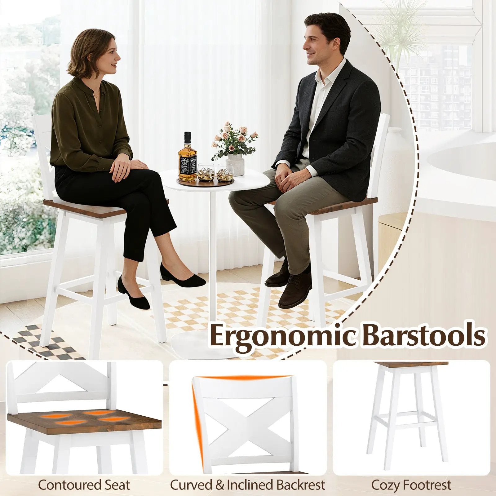 29" Rubberwood Swivel Barstools Set of 2 with Backrest and Large Seat by DirectDeals