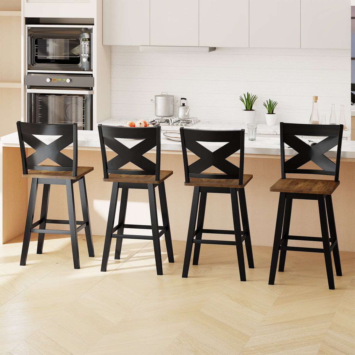 29" Rubberwood Swivel Barstools Set of 4 with Backrest and Large Seat, photo 13 of 14