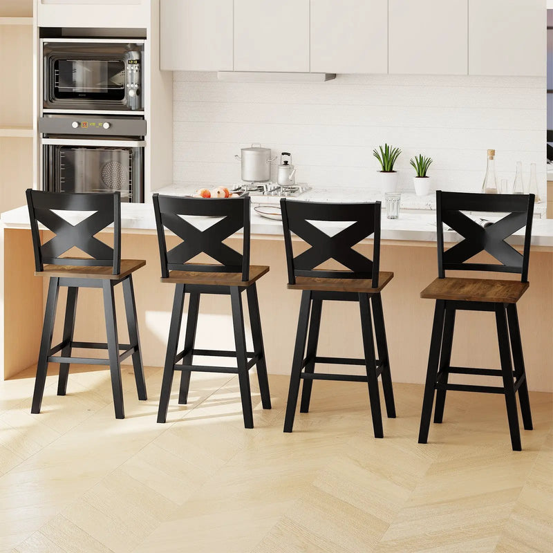 29" Rubberwood Swivel Barstools Set of 4 with Backrest and Large Seat by DirectDeals
