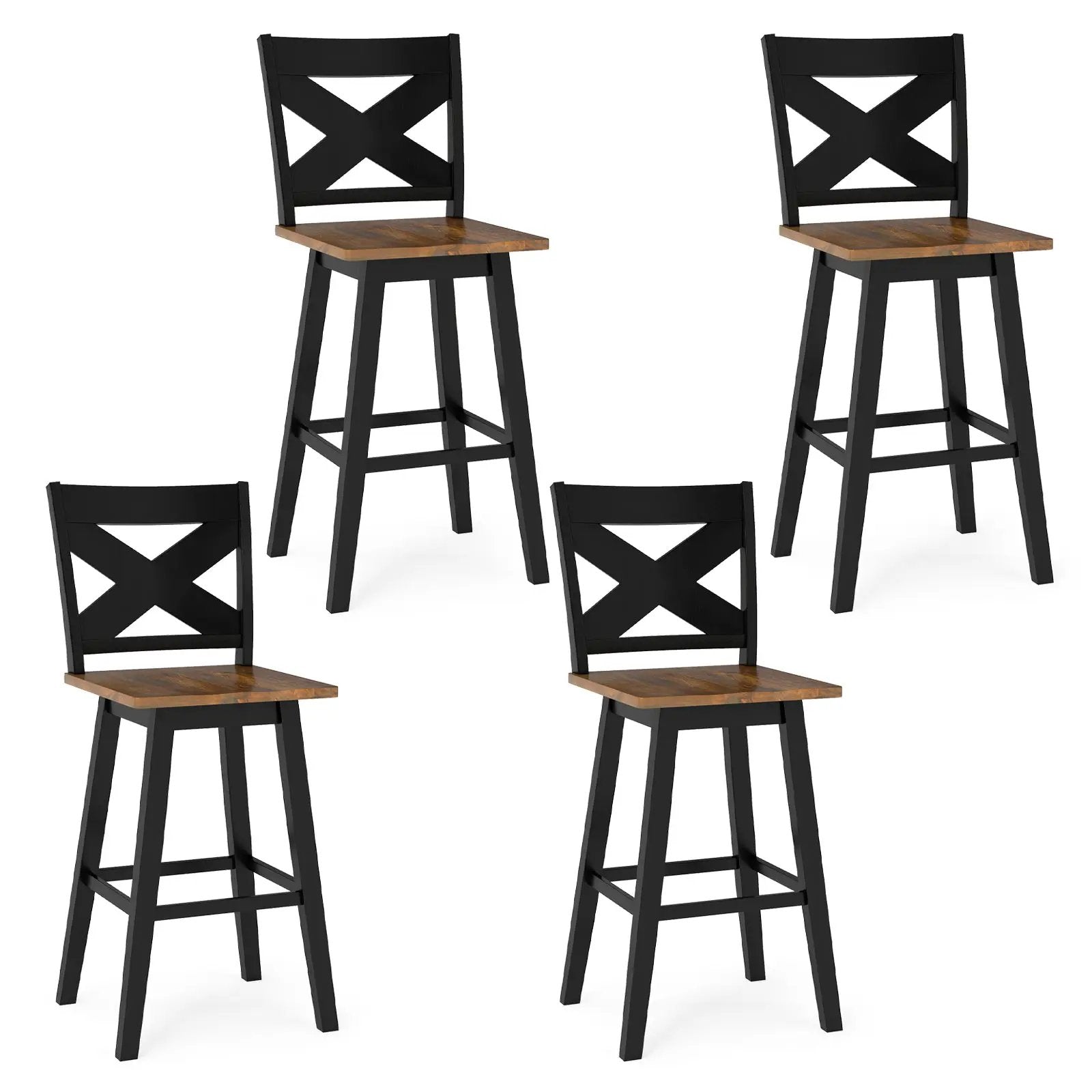 29" Rubberwood Swivel Barstools Set of 4 with Backrest and Large Seat by DirectDeals