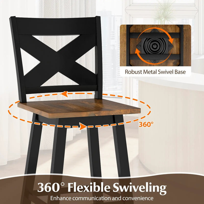 29" Rubberwood Swivel Barstools Set of 4 with Backrest and Large Seat by DirectDeals