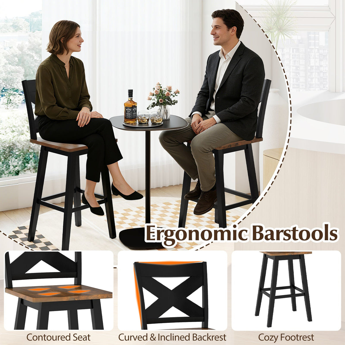 29" Rubberwood Swivel Barstools Set of 4 with Backrest and Large Seat, photo 14 of 14