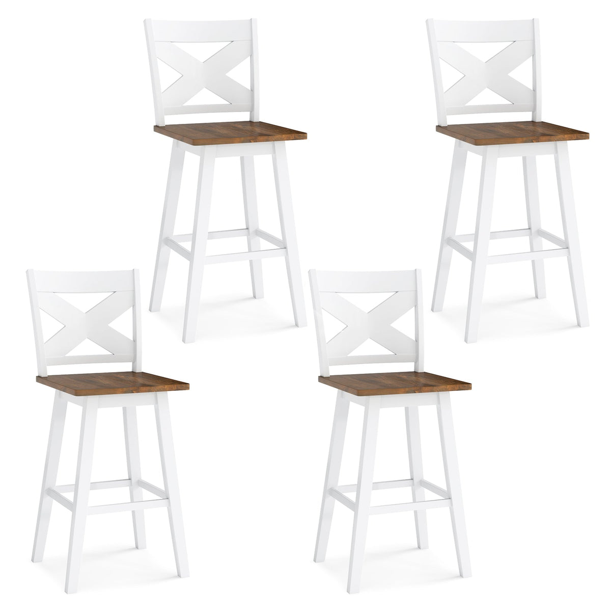 29" Rubberwood Swivel Barstools Set of 4 with Backrest and Large Seat, photo 12 of 14